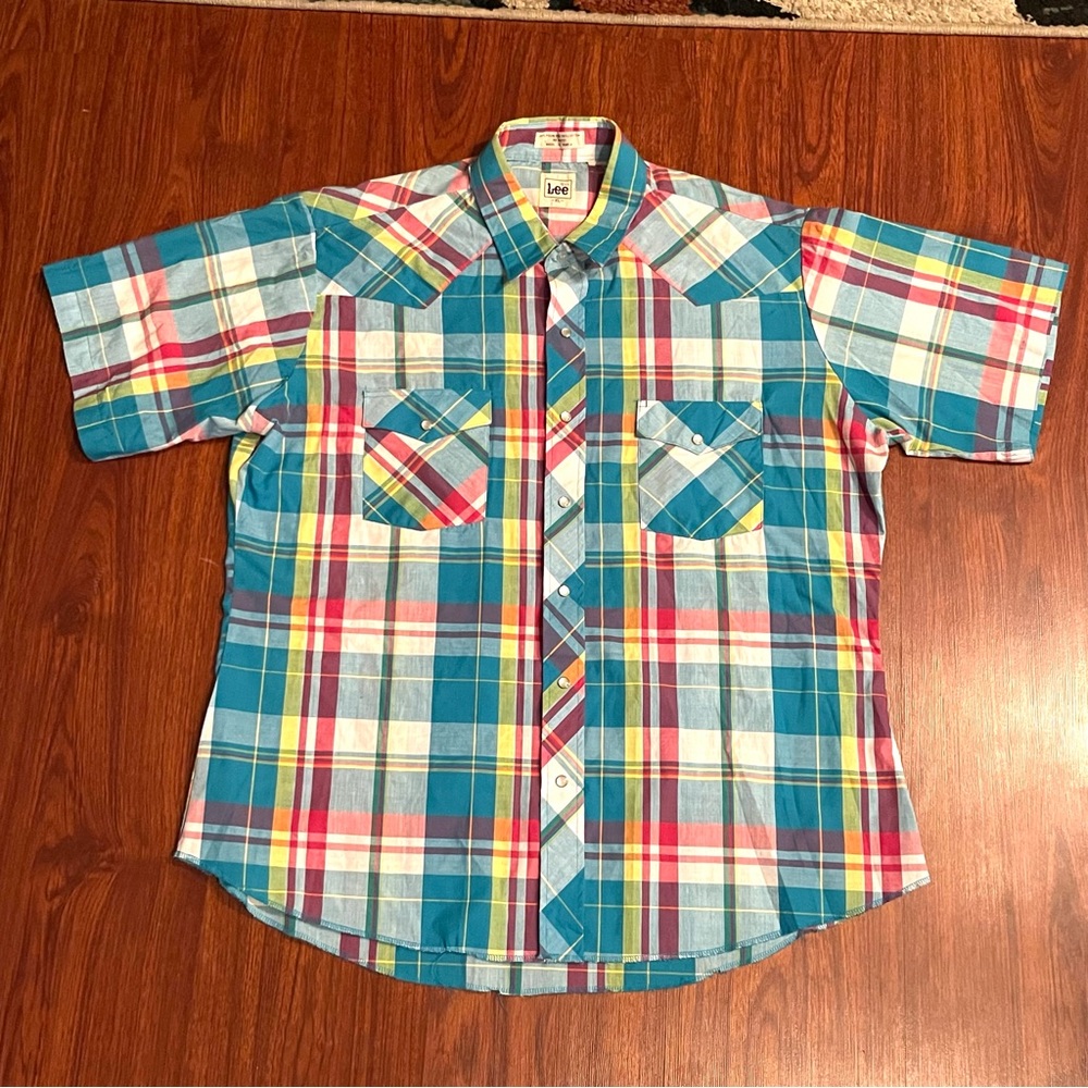 Vintage Lee MR Shirt Men’s XL Plaid Snap Multicolor Short Sleeve Made in Korea